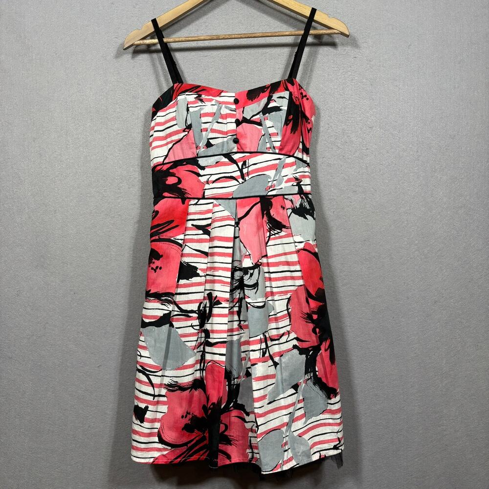 My Michelle Fit Flare‎ Floral Striped Babydoll Dress Sz 11 Back Bow Feminine Y2K